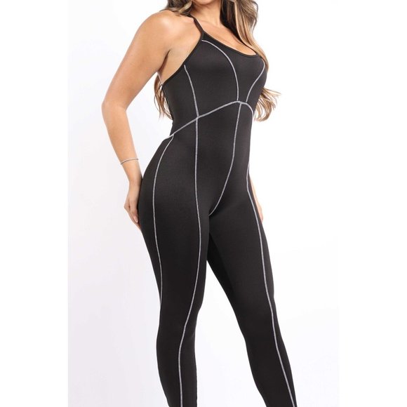 Women's Overlock Line Bodycon Jumpsuit Party Clubwear Sexy Backless Outfit XS-XL - Picture 9 of 9